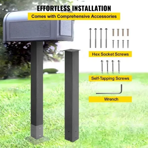 VEVOR Briefkastenpfosten, 109,5 cm Briefkastenständer, schwarz pulverbeschichteter Briefkastenpfostensatz, Pfostenständer aus Q235-Stahl, oberflächenmontierbarer Pfosten für Gehweg- Straßenrandkanten – Bild 3