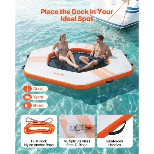 VEVOR Aufblasbares Schwimmdock, 2,6x2,6 m, Schwimmplattform mit Rutschfester Oberfläche, Tragetasche & Abnehmbarer Leiter, Schwimmende Insel, Wasserplattform für Pool, Strand & Meer, Orange – Bild 3