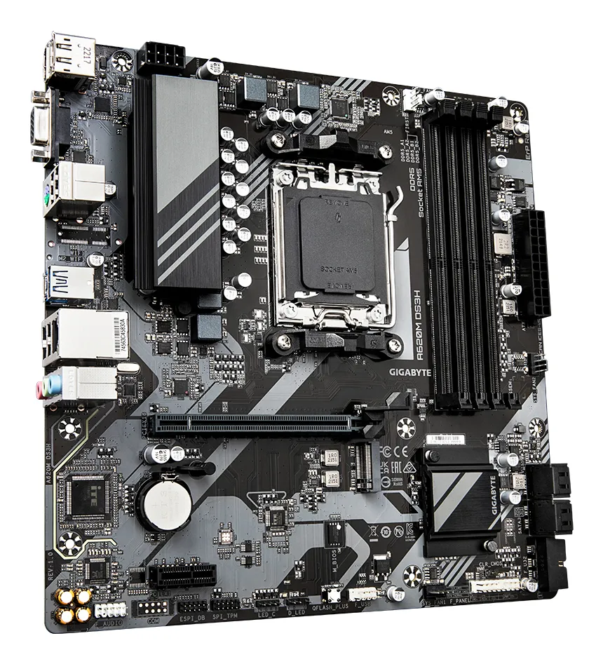 GIGABYTE A620M DS3H Motherboard - Unterstützt AMD Ryzen 8000 CPUs, 5+2+2 Phasen Digital VRM, bis zu 7600MHz DDR5 (OC), 1xPCIe 4.0 M.2, GbE LAN, USB 3.2 Gen 1 – Bild 3