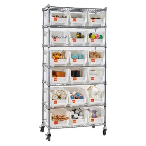 VEVOR Standregal, Lagerregal mit 7 Ebenen & 18 Stapelboxen, Bücherregal, Küchenregal mit Rollen, Werkzeugaufbewahrung für Garage, Lager, Büro, Restaurant, Klassenzimmer, Küche, 690x355x1490 mm – Bild 10