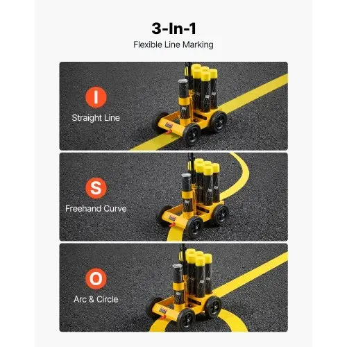 VEVOR Markierungswagen Linien-Markiergerät Linemarker 6 Spraydosen Gelb, Bodenmarkierung für Parkplatz Werkstatt Straße Einkaufszentrum Sportplatz 50–100 mm Einstellbare Linienbreite mit Adapterdüse – Bild 5