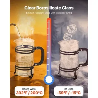 VEVOR French Press Kaffeemaschine, 1 L Kaffeepresse aus Borosilikatglas Teebereiter mit Edelstahlfilter, Kaffeebereiter für Camping Reisen Küche Restaurant, Kaffeezubereiter Schwarz VEVOR French Press Kaffeemaschine, 1 L Kaffeepresse aus Borosilikatglas Teebereiter mit Edelstahlfilter, Kaffeebereiter für Camping Reisen Küche Restaurant, Kaffeezubereiter Schwarz