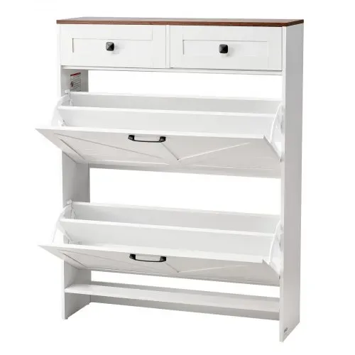 VEVOR Schuhschrank mit 2 Klappen & Kippschutz & Schubladen, platzsparender Schuhkipper, freistehender Schuhregal-Organizer für den Eingang Flur Wohnzimmer Veranda, Schuhregal 80x24x105 cm Weiß – Bild 10