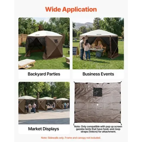 VEVOR 3x Seitenwände für Pavillon Seitenteile, 1,73 x 1,48 m, Wasserfeste Seitenplanen mit Sonnenschutz PU-Beschichtung, Seitenwand inkl. 1 Fenster für Faltpavillon Partyzelt Outdoor-Events, Braun – Bild 6