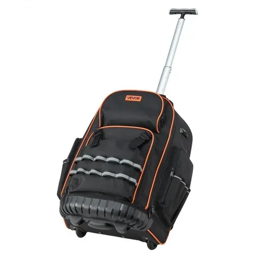 VEVOR Werkzeugrucksack mit Rollen, 50 kg Tragkraft, 72 Taschen, Werkzeugtasche, verstellbarer Teleskopgriff & stabile Basis, Arbeitsrucksack-Organizer für Bau & Mechanik, 450x275x560 mm – Bild 8