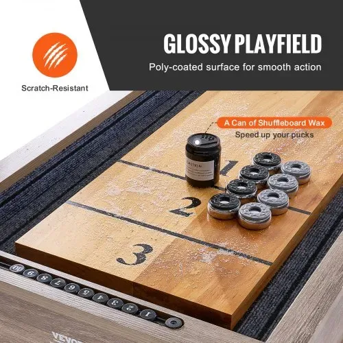 VEVOR Shuffleboard-Tisch, 11,5 Fuß Shuffleboard für Familienspielzimmer, 2-in-1-Shuffleboard- und Bowling-Kombispielset, mit kratzfestem Spielfeld, Beinen, 8 Pucks, Bowlingset, Wachs und Tischbürste – Bild 3