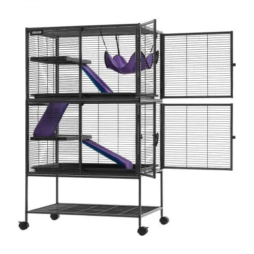 VEVOR Kleintierkäfig Metall Frettchenkäfig Kleintiergehege 77x52x130 cm, Frettchen Chinchillas Gleithörnchen Meerschweinchen & Kaninchen 4-Stöckig 13,97 mm Drahtabstand Feststellbare Schwenkrolle – Bild 10