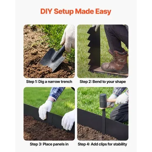 VEVOR Rasenkante 6er-Pack, 1016x254 mm, Beeteinfassung aus Verzinktem Stahl, inkl. 8 Befestigungsclips, Beetbegrenzung, Rasenbleche, Mähkante Metall Palisade für Blumenbeete & Gartenwege, Schwarz – Bild 4