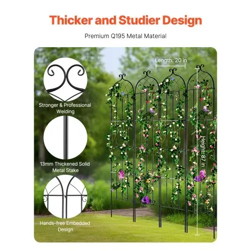 VEVOR Rankhilfe für Kletterpflanzen, 51×220 cm, 4er-Set rostfreies Metallspalier für Gartenblumen, Kletterrosen-Spalier, Rankgitter, Gurkenstütze, dekoratives Clematis-Spalier für Innenhöfe & Rasen VEVOR Rankhilfe für Kletterpflanzen, 51×220 cm, 4er-Set rostfreies Metallspalier für Gartenblumen, Kletterrosen-Spalier, Rankgitter, Gurkenstütze, dekoratives Clematis-Spalier für Innenhöfe & Rasen
