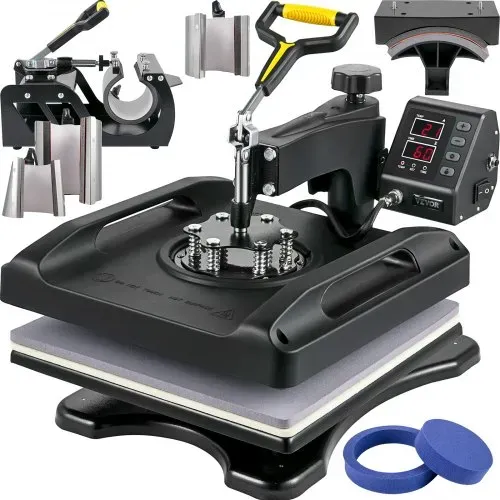 VEVOR 1200 W Hitzepresse 8 in 1 T-Shirtpresse 38 x 38 cm Schwarz Transferpresse Heißpresse T-Shirt zum Aufbringen von Buchstaben Zahlen und Mustern – Bild 7