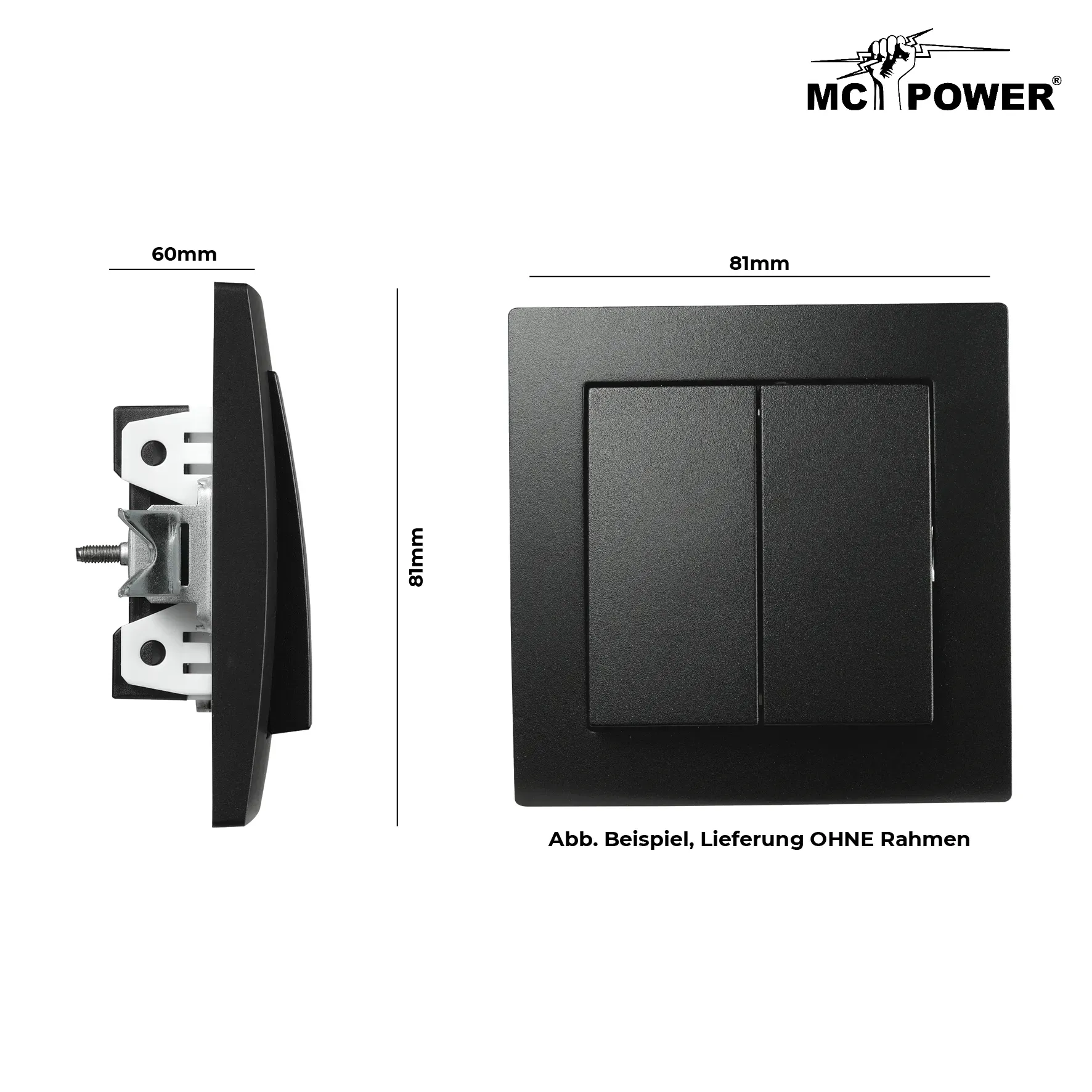 Serien-Schalter McPower ''Flair'', 2-fach, 250V~/10A, UP, matt schwarz – Bild 3
