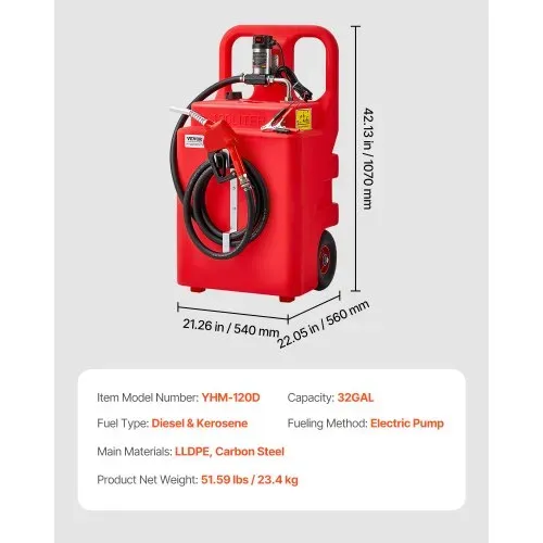 VEVOR Kraftstofftrolley, 121 L, Kraftstoffkanister mit 12 V DC Kraftstofftransferpumpe, 3,96 m Förderschlauch & Düse, Gasbehälter für Motorboote, Geländefahrzeuge, Generatoren, Diesel & Kerosin – Bild 6
