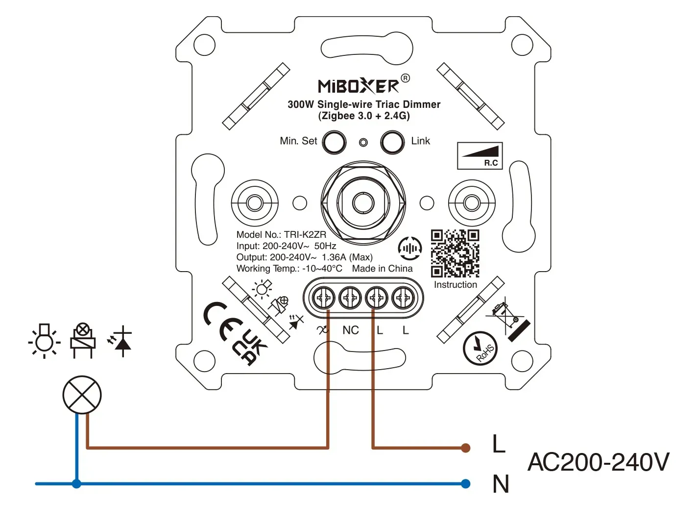MiBoxer TRI-K2ZR Triac Dimmer Zigbee 3.0 + 2,4 GHz ohne Neutralleiter – Bild 6