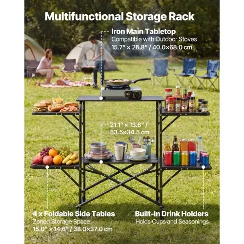 VEVOR Klappbare Campingküche, Campingkochstation mit 4 Beistelltischen, Hitzebeständiger Tischplatte und Tragetasche, Tragbare Camping-Küchenstation Ideal für Picknick, Grillen und Wohnmobilreisen VEVOR Klappbare Campingküche, Campingkochstation mit 4 Beistelltischen, Hitzebeständiger Tischplatte und Tragetasche, Tragbare Camping-Küchenstation Ideal für Picknick, Grillen und Wohnmobilreisen