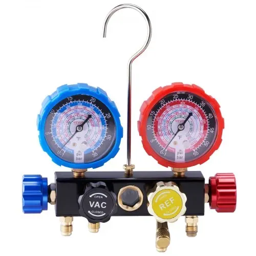 VEVOR Kältemittel Manometer 4-Wege Auto Kältemittel Verteiler Messgeräteset, R134A-R12-R410A-R22 AC 4 Stk. 1524 mm Ladeschläuche Kältemittel Manifold Messgerät AC-Diagnosewerkzeuge Autoklimaanlagen – Bild 10