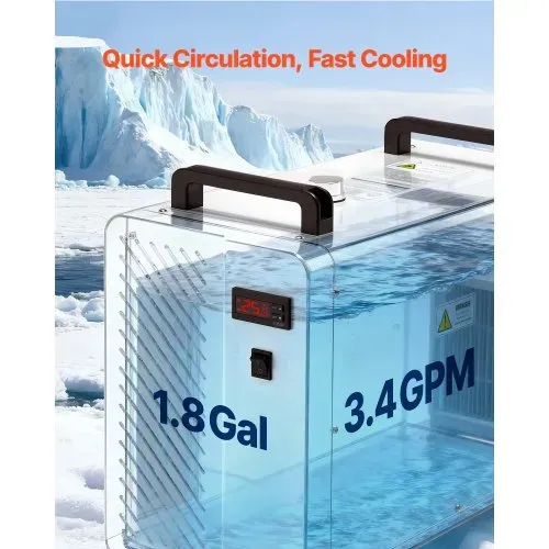 VEVOR Industrieller Wasserkühler 1,6 kW, Wasserkühlsystem mit Kompressor, 7-L-Tank, max. Durchfluss 13 L/min, Industrial Water Chiller für CO2-Lasergravur- & -schneidmaschinen – Bild 4