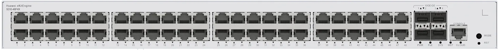 Huawei Switch full managed L2+ 52 Port • 48x GbE • PoE Budget 380W • 48x PoE at • 4x SFP+ • 19" • iStack • S310-48P4X • eKit – Bild 2