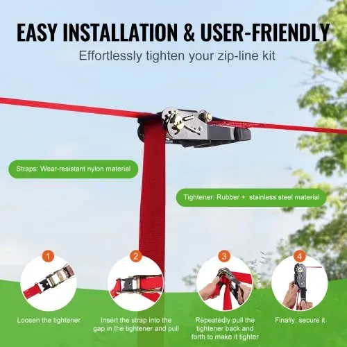 VEVOR Zipline-Set für Kinder & Erwachsene, 20 m Zipline-Sets bis zu 150 kg, Seilrutschen für den Außenbereich im Hinterhof, Spielplatzunterhaltung mit Zipline, Nylon-Sicherheitsgurt & Zubehörsatz – Bild 4