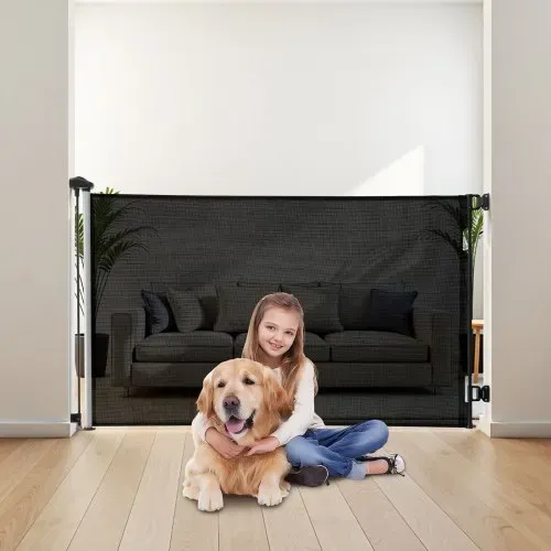 VEVOR einziehbares Babygitter Hundegitter ausziehbar auf 145 cm (B) / 980 mm (H), Treppenschutzgitter mit Sicherheitsschloss, Schutzgitter aus Netzgewebe für Treppen Flure drinnen/draußen, Schwarz – Bild 7