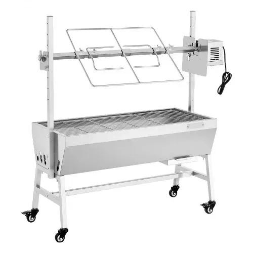 VEVOR Drehspießgrill 38 W Spanferkelgrill Lammgrill Holzkohlegrill (94 cm Grilllänge) mit 60 kg Tragkraft & Rädern & 7-facher Höhenverstellung, Edelstahl-Elektrogrill-Set für Camping Outdoor – Bild 9