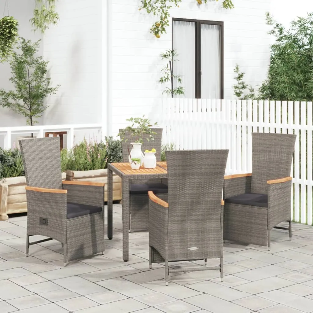 vidaXL 5-tlg. Garten-Essgruppe mit Kissen Grau Poly Rattan vidaXL 5-tlg. Garten-Essgruppe mit Kissen Grau Poly Rattan