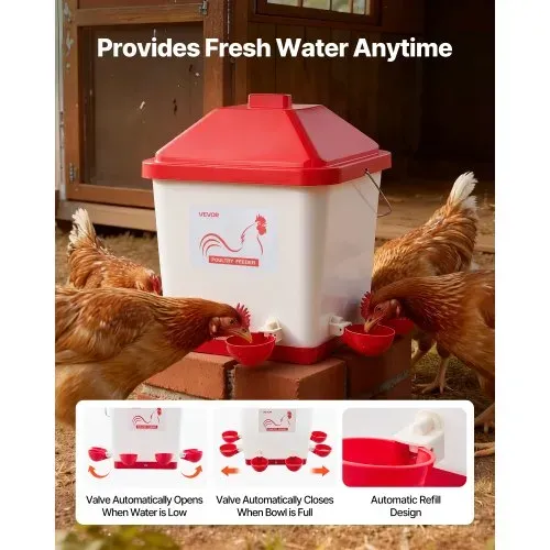 VEVOR Hühnertränke 19 L, Automatische Geflügeltränke mit 6 Wassernäpfen, Wasserspender, Schwerkrafttränke mit Griff & Dichtungsring, wasserdichtes PP-Material, verlustfreies Design, für Hühner – Bild 3