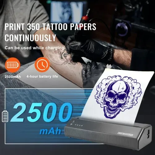 VEVOR Tattoo-Transfer-Schablonendrucker, Kabelloser Bluetooth-Tattoo-Schablonendrucker mit 10-teiligem Transferpapier und Stoffbeutel, Tragbarer Tattoo-Drucker für Android- und iOS-Telefon – Bild 3