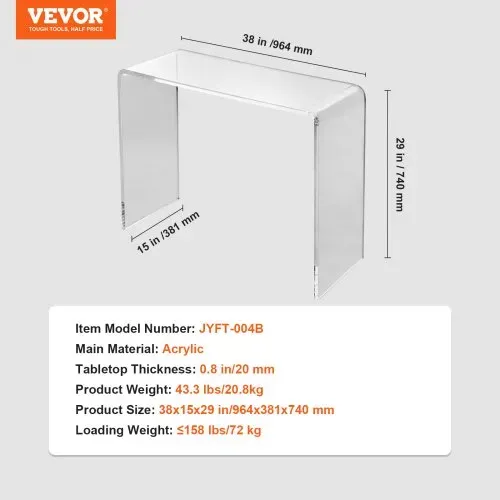 VEVOR U-förmiger Beistelltisch 964 x 381 x 740 mm, U-förmiger Acryltisch Beistelltisch, Transparenter Couchtisch für Getränke, Essen, Snacks, Verwendet im Wohnzimmer, Schlafzimmer, Arbeitszimmer usw. – Bild 6