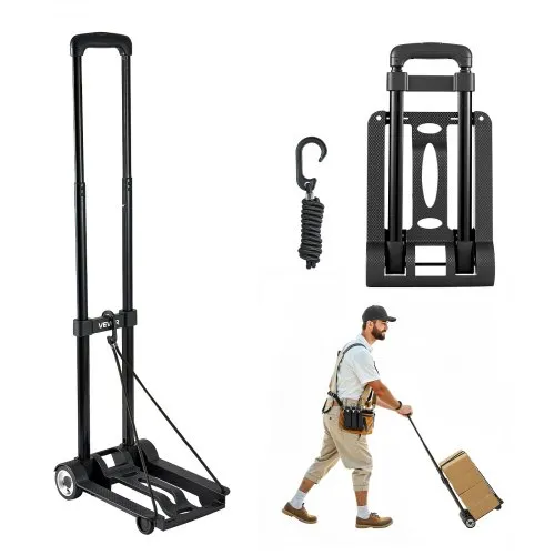 VEVOR Sackkarre klappbar, 50 kg Tragkraft, Transportkarre mit 2 Rädern & 1 elastischem Seil, Allzweck-Rollwagen mit Plattform, für Flughafen, Reisemöbel, Gepäck, Büroumzüge, Schwarz, 320x235x965mm VEVOR Sackkarre klappbar, 50 kg Tragkraft, Transportkarre mit 2 Rädern & 1 elastischem Seil, Allzweck-Rollwagen mit Plattform, für Flughafen, Reisemöbel, Gepäck, Büroumzüge, Schwarz, 320x235x965mm