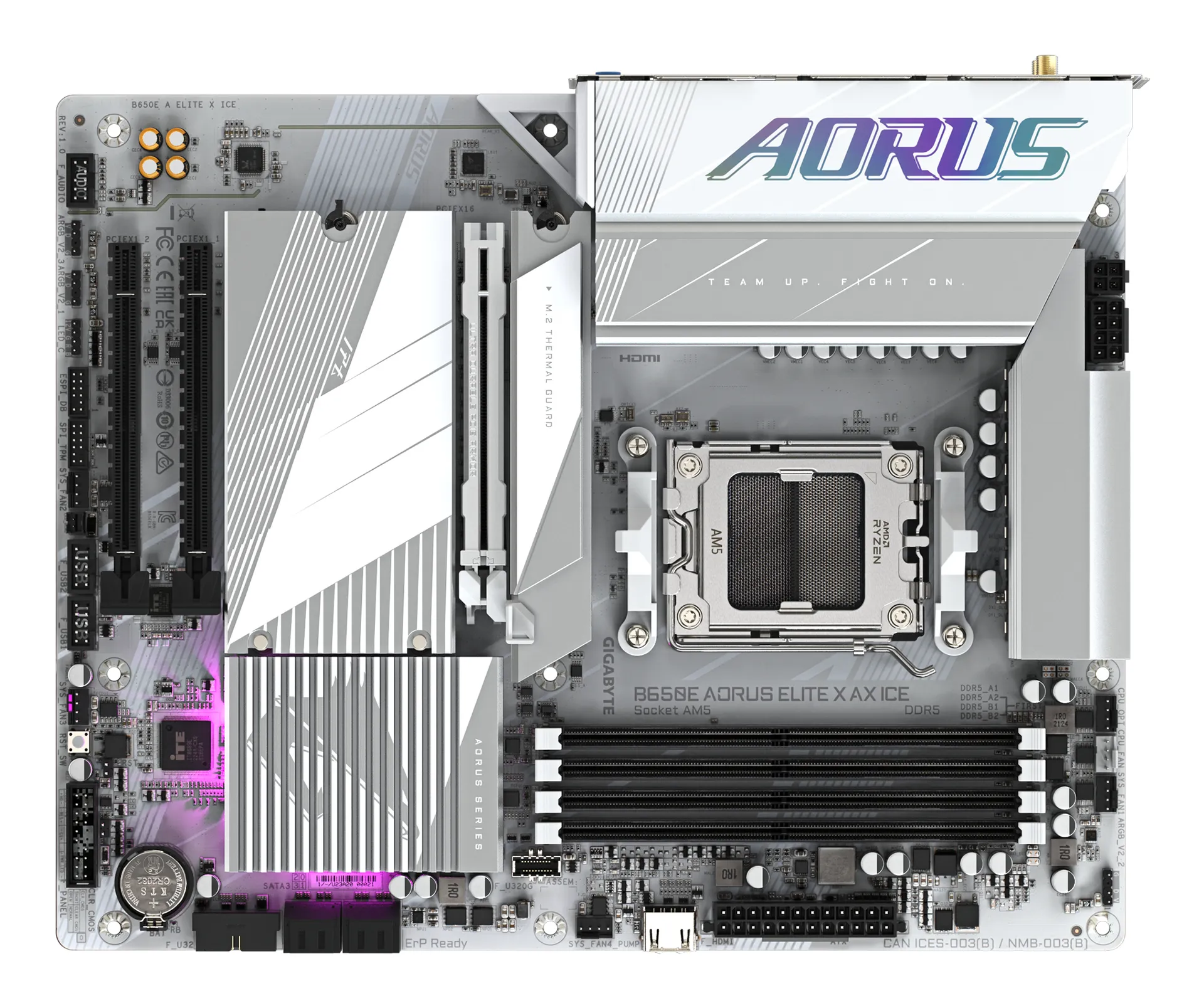 GIGABYTE B650E AORUS ELITE X AX ICE Mainboard - AMD Ryzen 9000er-Serie, 12+2+2 Phasen VRM, bis zu 8000 MHz DDR5 (OC), 1xPCIe 5.0 + 2xPCIe 4.0 M.2, 2,5 GbE LAN, WIFI 6E, USB 3.2 Gen 2 – Bild 5