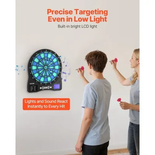 VEVOR Elektronische Dartscheibe, E-Dartboard mit LED-Beleuchtung, 48 Spielen & 500 Variationen, inkl. 6 Dartschäften mit Flights & 50 Ersatz-Pfeilspitzen, LCD mit Cricket-Punktestand, für 8 Spieler – Bild 5