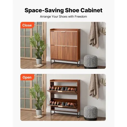 VEVOR Schuhschrank mit 2 Klappen, platzsparender Schuhkipper & Kippschutz, freistehender Schuhregal-Organizer für den Eingang Flur Wohnzimmer Veranda, Schuhregal 80 x 24 x 100 cm Braun – Bild 3