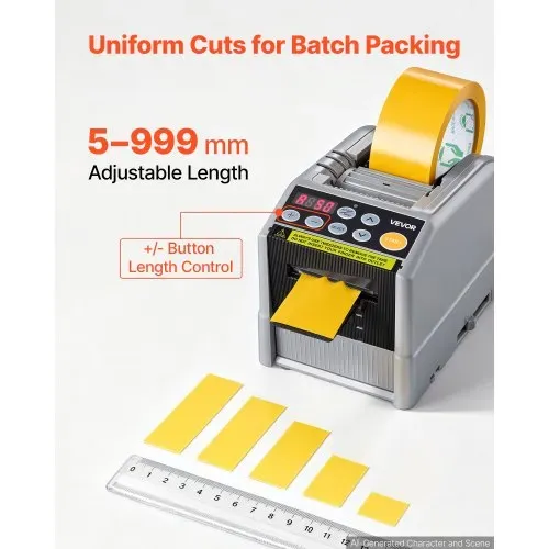 VEVOR Automatischer Klebebandspender mit 5-999mm Einstellbare Schnittlänge, Elektrischer Klebebandschneider für Verpackung Lagerung, 6-60mm Bandbreite, Geeignet für Bänder & Schleifen, Tastensteuerung – Bild 2