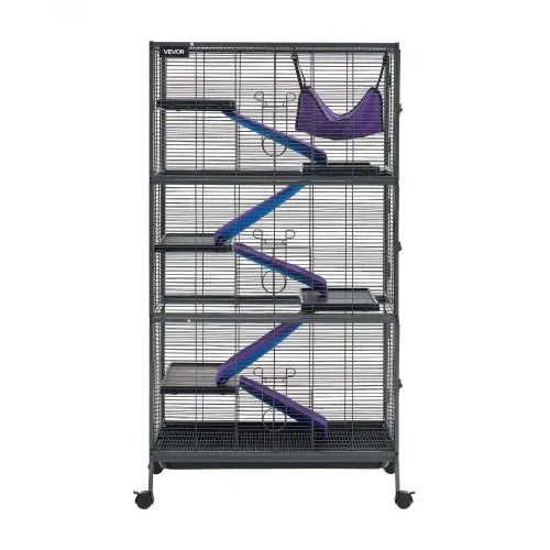 VEVOR Kleintierkäfig Metall Frettchenkäfig Kleintiergehege 80x52x149 cm, Frettchen Chinchillas Gleithörnchen Meerschweinchen & Kaninchen 6-Stöckig 13,97 mm Drahtabstand Feststellbare Schwenkrolle – Bild 8