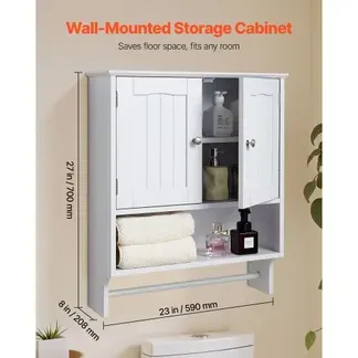 VEVOR Badezimmer Wandschrank Medizinschrank mit 2 Türen & verstellbaren Regalen, Aufbewahrungsschrank Hängeschrank mit offener Trennwand & Handtuchhalter für Toilette Waschküche Küche VEVOR Badezimmer Wandschrank Medizinschrank mit 2 Türen & verstellbaren Regalen, Aufbewahrungsschrank Hängeschrank mit offener Trennwand & Handtuchhalter für Toilette Waschküche Küche