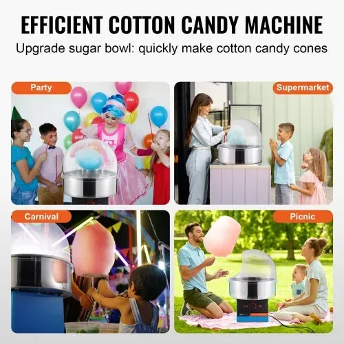 VEVOR Elektrische Zuckerwattemaschine, 1000 W Zuckerwattegeräte, Kommerzielle Zuckerwattemaschine mit Abdeckung, Edelstahlschüssel & Zuckerlöffel, Perfekt für Familienfeiern, Partys (Blau) – Bild 5