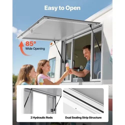 VEVOR Imbissfenster (1346 x 838 mm Einbaumaß) schwenkbar, Imbissanhänger-Servierfenster mit 85°-Öffnungswinkel & 4 Schiebefenstern, Konzessionsfenster für Konzessionsstände Imbisswagen – Bild 3