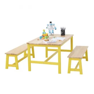 VEVOR Kindersitzgruppe Kindertisch, 2 Bänke 1 Tisch Kindersitzgruppe aus Massivholz, Kindertisch-Set Stabile Kindermöbel Sitzmöbel für Kinder, Mädchen, Jungen, Spielzimmer Kindermöbelset Gelb VEVOR Kindersitzgruppe Kindertisch, 2 Bänke 1 Tisch Kindersitzgruppe aus Massivholz, Kindertisch-Set Stabile Kindermöbel Sitzmöbel für Kinder, Mädchen, Jungen, Spielzimmer Kindermöbelset Gelb
