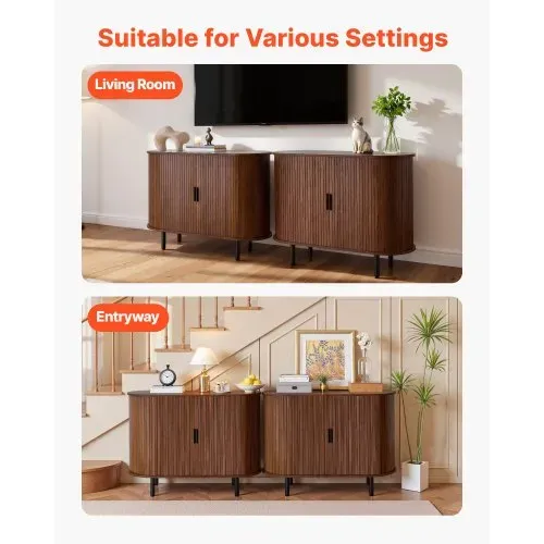 VEVOR Sideboard Küchenschrank mit 2 Schiebetüren, Buffetschrank im mittelalterlichen Stil für Wohnzimmer Eingangsbereich, Aufbewahrungsschrank 100 x 40 x 75 cm Walnuss Küchenbuffet Buffetschrank – Bild 6