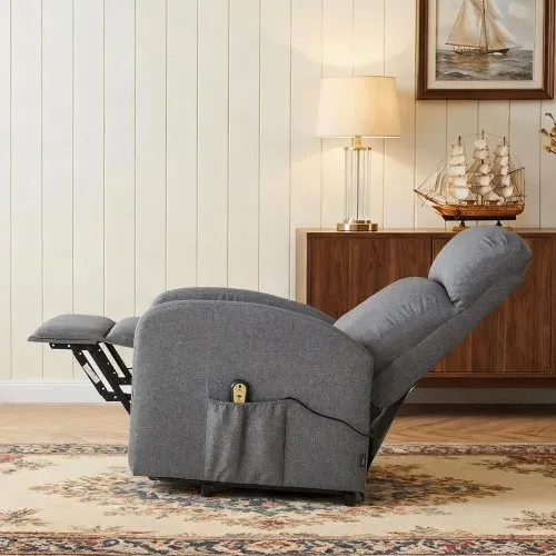 VEVOR Fernsehsessel Elektrisch, Relaxsessel Stufenlose Verstellung, Seniorensessel mit Leinenbezug, Hochelastischem Schaumstoff, Seitentaschen, Fernbedienung, Massagesessel, Hellgrau – Bild 7