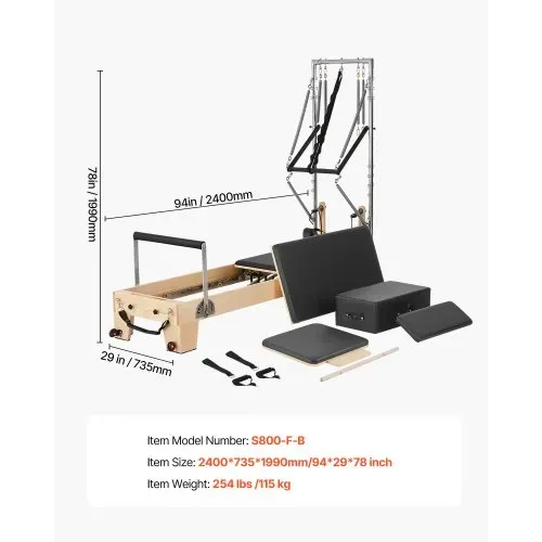VEVOR Pilates Reformer Maschine aus Holz für Fitnessstudio zu Hause, Krafttrainingsgerät mit doppeltem Widerstand, Reformer-Box, Sprungbrett, für Fortgeschrittene und Anfänger, bis zu 181,44 kg – Bild 6