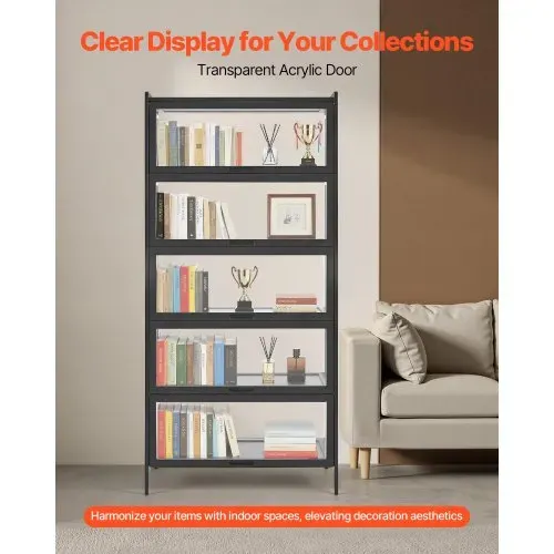 VEVOR Sammlervitrine Vitrinenschrank 5-stöckig, 172 cm hoch, Standvitrine mit natürlicher Holzrahmen (9,07 kg Tragkraft pro Schicht), Standregal Bücherregal für Büro Spielzimmer Wohnzimmer – Bild 3
