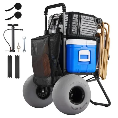 VEVOR Strandwagen mit Ballonreifen (12 Zoll), Faltbarer Strandtrolley mit 4-stufig Einstellbarem Schaumstoffgriff und Pumpe, Handwagen (75 kg Belastbar), Strandkarre Ideal für Camping und Angeln VEVOR Strandwagen mit Ballonreifen (12 Zoll), Faltbarer Strandtrolley mit 4-stufig Einstellbarem Schaumstoffgriff und Pumpe, Handwagen (75 kg Belastbar), Strandkarre Ideal für Camping und Angeln