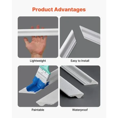 VEVOR Wandform-Set, 3er-Set, 45,97x78,99cm & 78,99x138,18cm Stuckleiste mit zweifach gerilltem, breitem & schmalem Profil, lackierbares Polystyrol, Zierleiste für Wohnzimmer & Schlafzimmer, Weiß – Bild 3