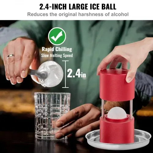 VEVOR Eiswürfelbereiter Eiswürfelformen Satz 60 mm, Eiswürfelform Eiskugelform mit Eiszange & Tropfschale, Alu Rote Strapazierfähige Eiswürfelformen Eiswürfelbehälter Whisky Americano, Saft & Milch – Bild 3