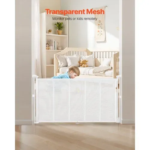 VEVOR einziehbares Babygitter 87 cm hoch, ausziehbar bis 140 cm breit, Gitter für Kinder oder Haustiere, Netzmaterial, einfach zu installieren, für Innentreppen Türen Flure Spielzimmer Weiß – Bild 3