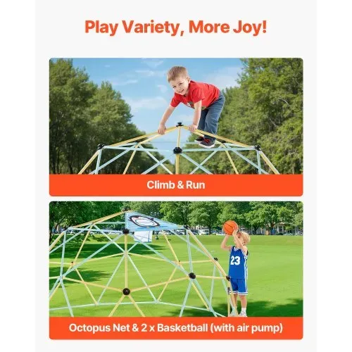 VEVOR Kletterkuppel geometrisches Klettergerüst mit 2 Basketbällen & Netz (305 cm), 453 kg belastbares Klettergerüst, Klettergerät für Kinder von 3 bis 10 Jahren Gartenspielzeug Spielplatz – Bild 2