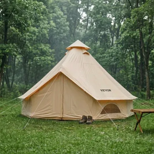 VEVOR Oxford Glockenzelt, 3 m Jurte, 4 Jahreszeiten, mit Ofenrohrdurchführung, bis zu 3 Personen, mit Abnehmbarem Boden (Reißverschluss), ideal für Familien-Camping, & Outdoor-Aktivitäten, Beige – Bild 7