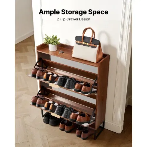 VEVOR Schuhschrank mit 2 Klappen, platzsparender Schuhkipper & Kippschutz, freistehender Schuhregal-Organizer für den Eingang Flur Wohnzimmer Veranda, Schuhregal 80 x 24 x 100 cm Braun – Bild 2