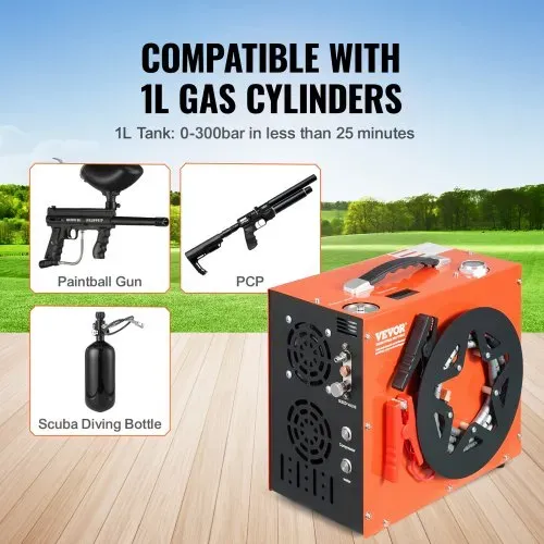 VEVOR PCP-Luftkompressor, 4500 PSI/30 MPa tragbarer PCP-Luftgewehrkompressor – Eingebautes Wasser- und Lüfterkühlsystem, Auto-Stopp DC12 V/AC230 V Paintball-Tankkompressor für Luftgewehr, Tauchflasche – Bild 4